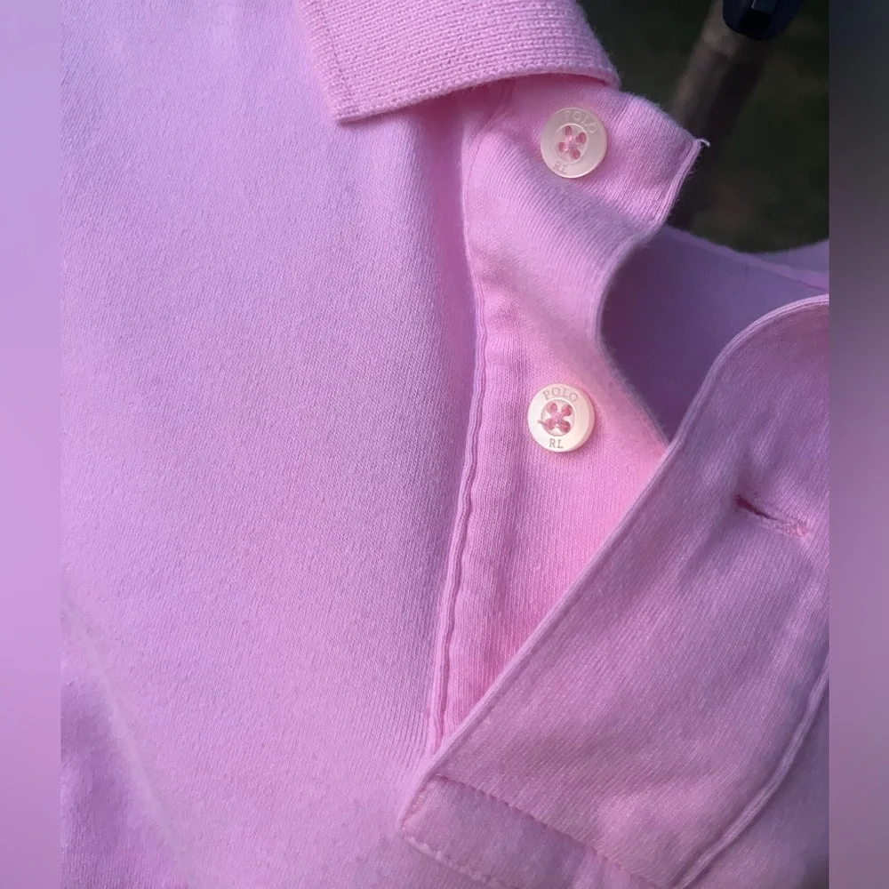 Ralph Lauren Pink Polo Buttoned Collared Shirt Yellow Logo Emblem Girls 14-16